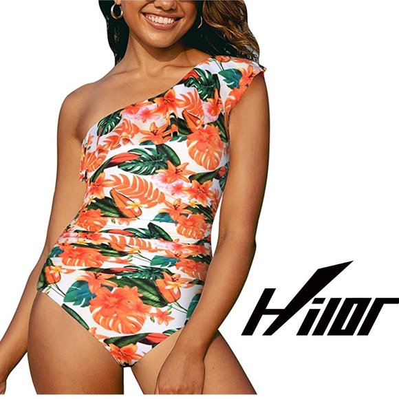 Hilor Other - HILOR One Shoulder Asymmetric Ruffle Swimsuit   NEW WITH TAGS!